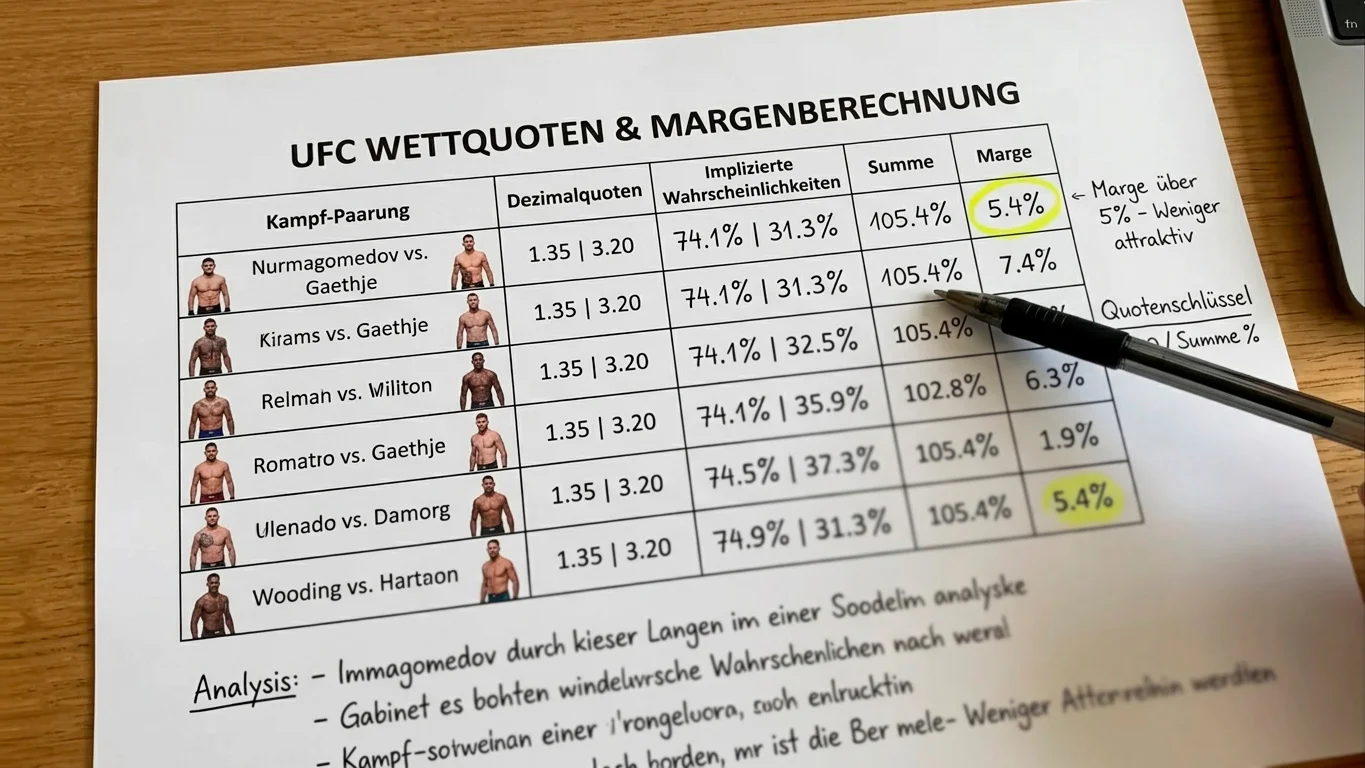 Praxisbeispiel Dezimalquoten bei UFC-Kampf – Implied Probability und Margenberechnung live