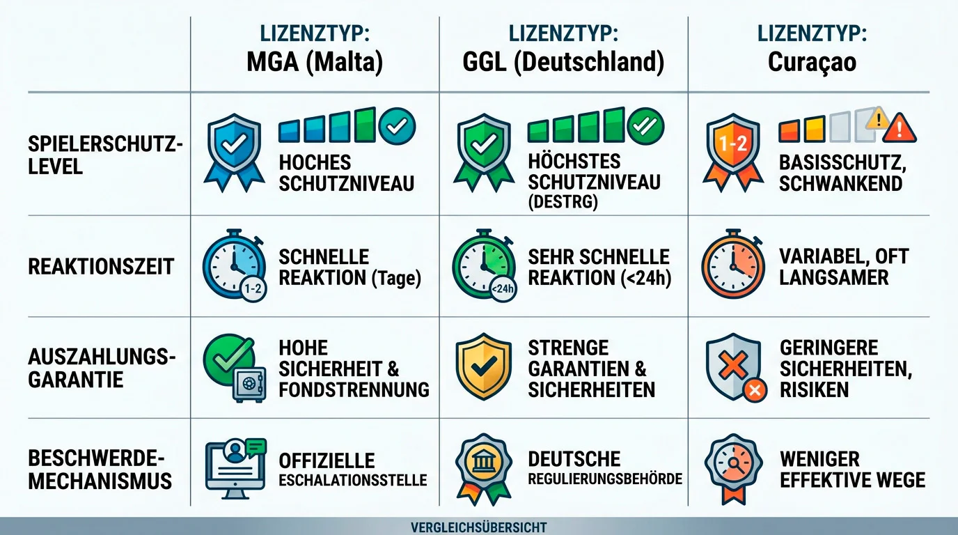 Lizenzvergleich MGA GGL Curaçao für deutsche MMA-Wetter – Spielerschutzniveaus im Überblick