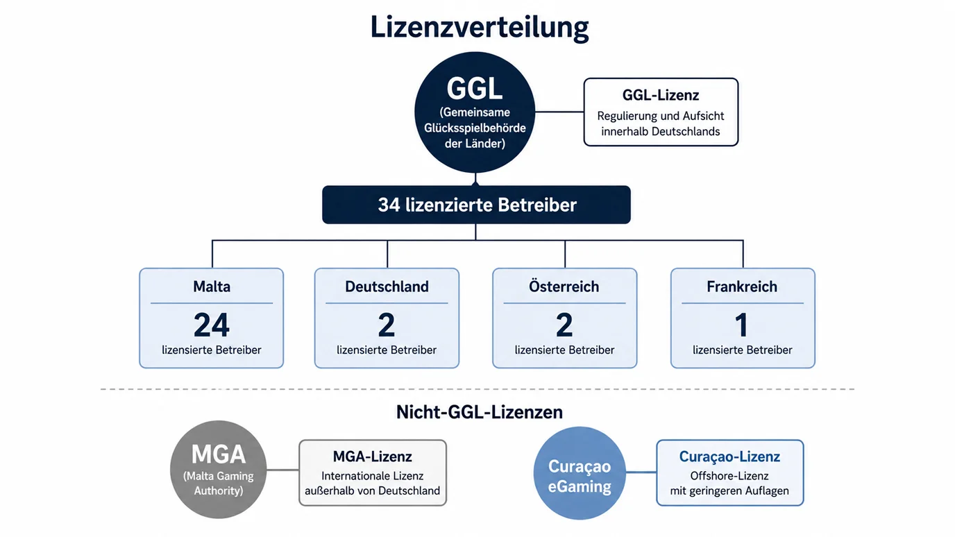 Marktstruktur der deutschen MMA-Wettanbieter mit Lizenzverteilung Malta GGL und EU