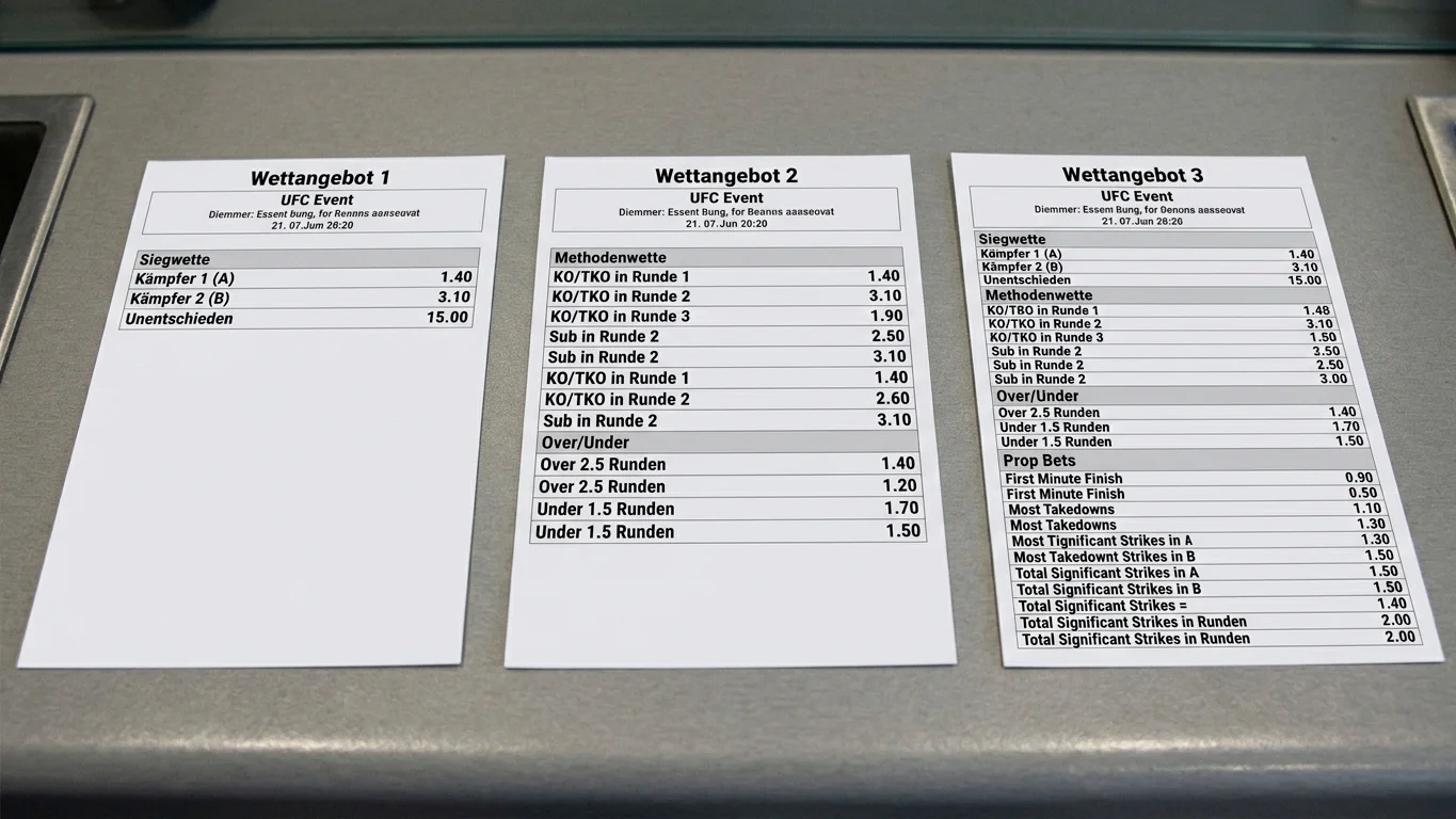 Markttiefe und Wettmärkte bei UFC-Events – Vergleich Siegwette Methodenwette Prop Bets