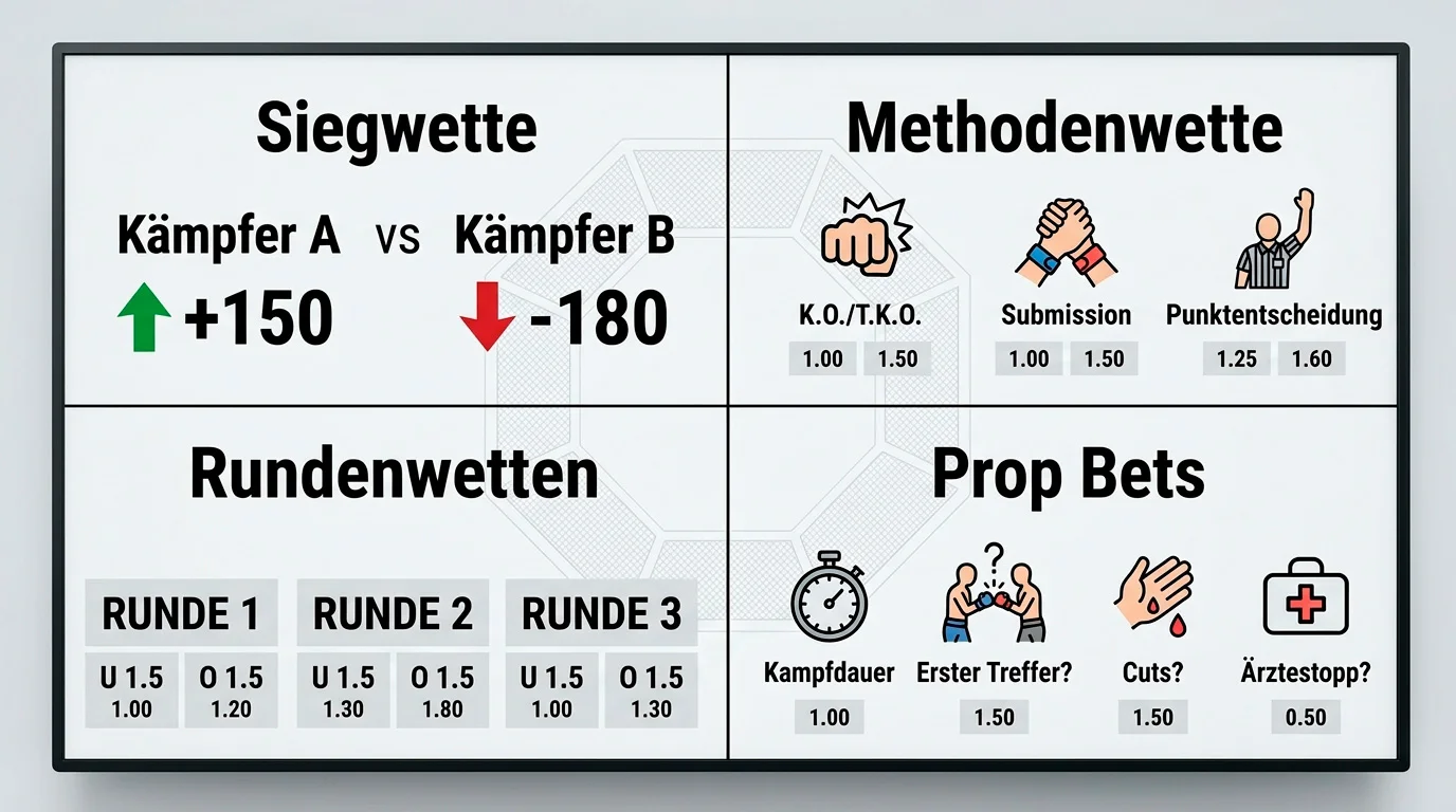 Überblick der MMA Wettmärkte – UFC Wetttypen von Siegwette bis Live-Markt für Einsteiger
