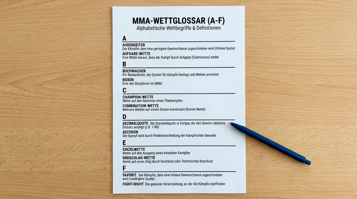 MMA Wetten Begriffe A bis F erklärt – Außenseiter, Buchmacher und weitere Grundbegriffe für Sportwetter