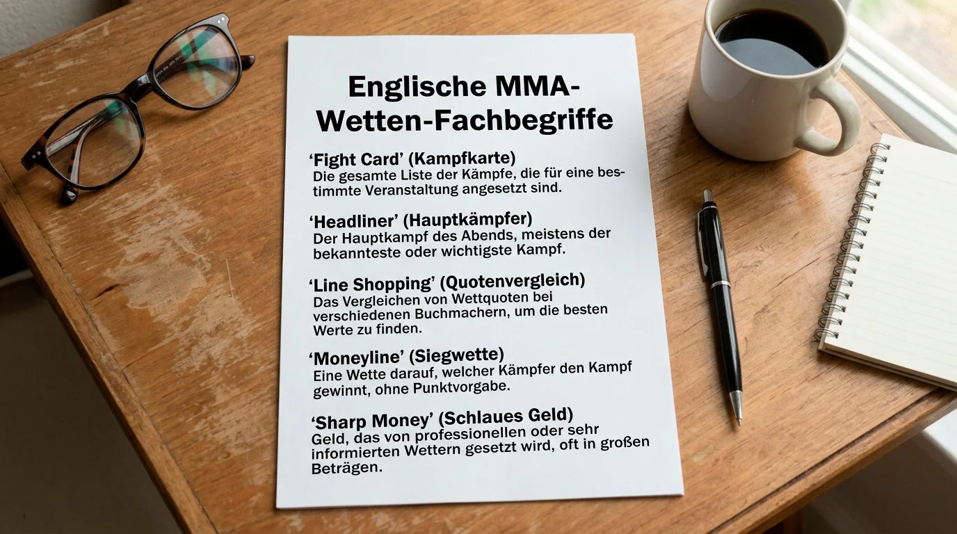 Englische MMA-Wetten-Fachbegriffe erklärt für deutsche Sportwetter – von Fight Card bis Sharp Money