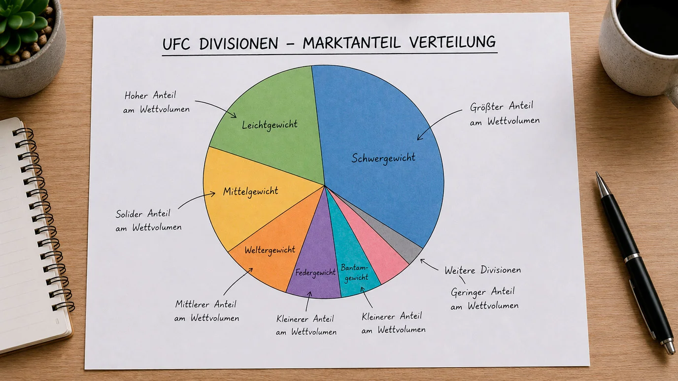 Marktanteile der UFC-Divisionen im weltweiten MMA-Wettvolumen nach Gewichtsklasse