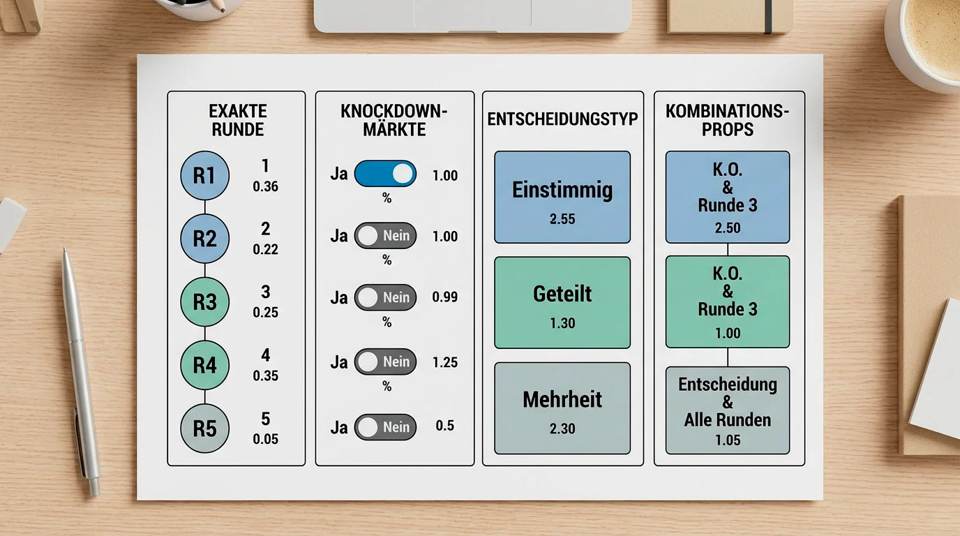 Prop-Bet-Kategorien bei UFC – Runde, Knockdown, Entscheidungstyp und Kombinationswetten erklärt