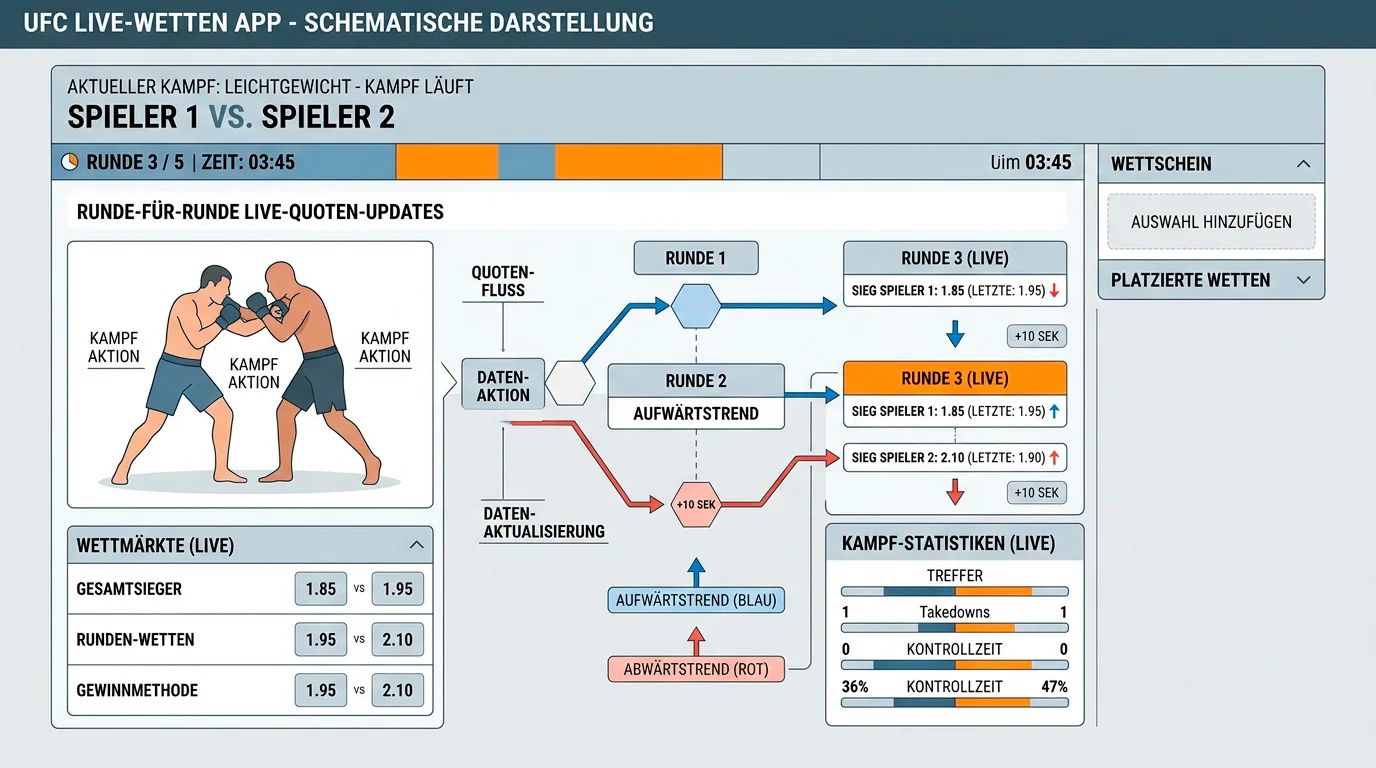 Live-Quoten und In-Play-Funktionen in der UFC-Wett-App – Echtzeit-Wettoption bei MMA-Kämpfen mobil