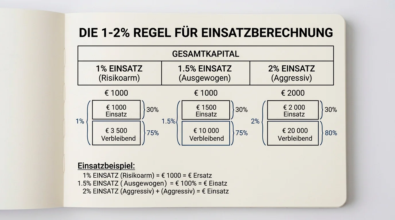 Grafische Darstellung der 1-2-Prozent-Regel für UFC Wetten Bankroll Management mit Beispielrechnung