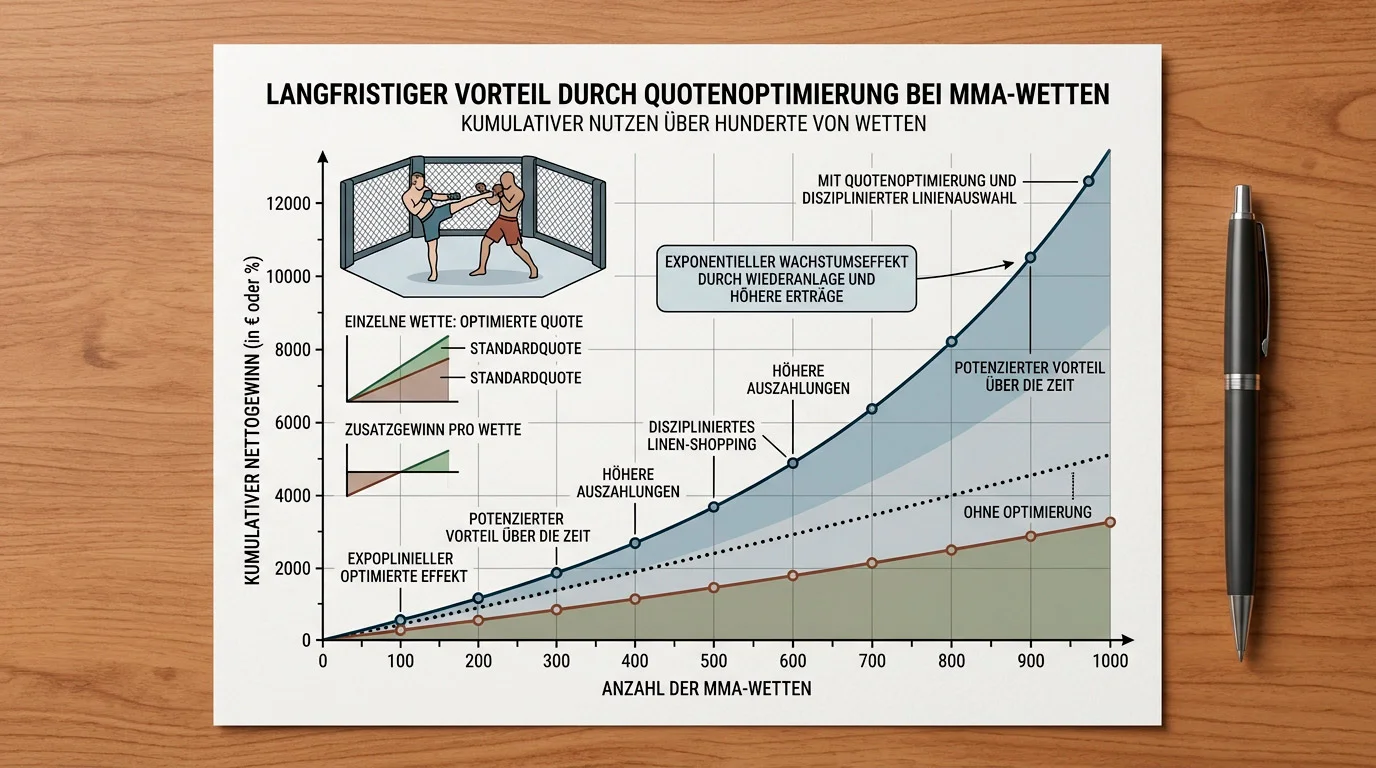 Langfristiger Vorteil durch Line Shopping bei UFC-Wetten – kumulierter Quoteneffekt über viele MMA-Wetten