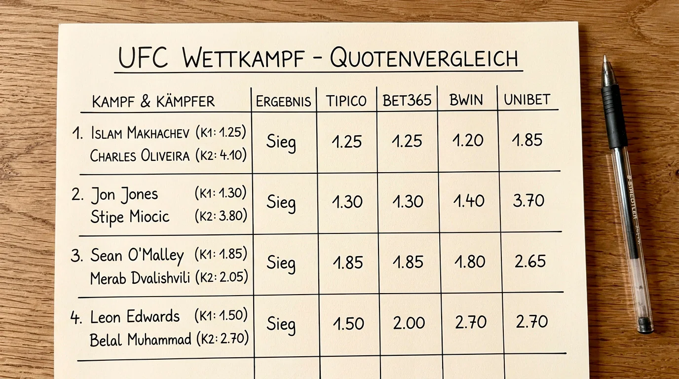 Quotenvergleich verschiedener MMA-Wettanbieter für denselben UFC-Kampf beim Line Shopping