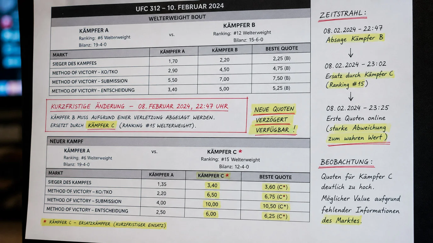 Marktineffizienzen bei UFC-Quoten – Short-Notice-Fights und weniger bekannte Divisionen als Value-Bet-Quellen